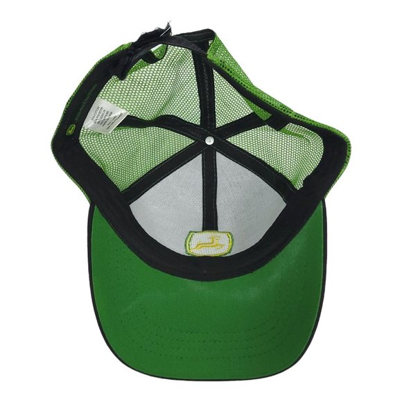 John Deere Mesh Patch Logo Strapback Cap Trucker Baseball Hat Black Green - Picture 3 of 13